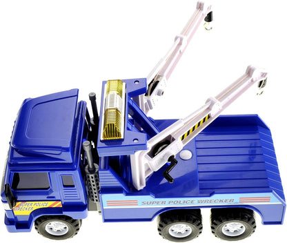 PowerTRC Tow Truck Toy for Kids | 13 inch Push & Go Realistic Friction Powered Police Wrecker with Adjustable Double Hook Christmas Toy Gift for Ages 3 & up (2 Sets)