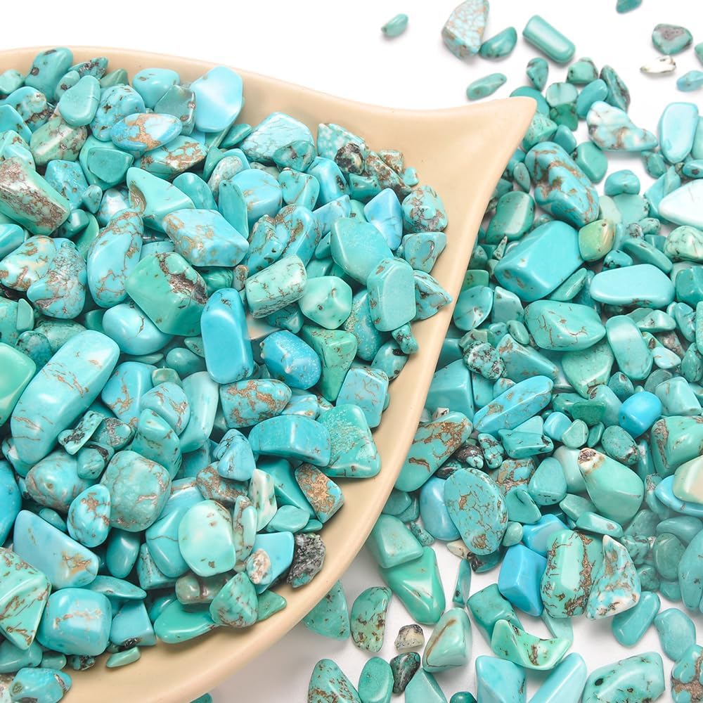 Crystals Gem Stones Decorative Rocks for Vase, Tumbled Turquoise Crystal Chips Bulk Healing Stones Fish Tank Gravel Filler Vase Filler Plants Decor 1 lb