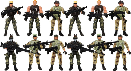 PowerTRC 12 Pack Special Forces Action Army Combat Military, War Men Weapons Figures and Accessories Pose-able Toy Play Set for Kids (4-Inches)