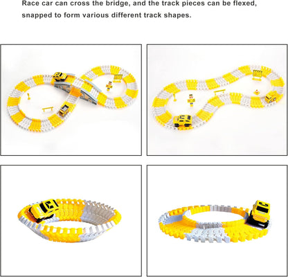 Construction Car Race Track for Kids, Construction TrucksWith Flexible Race Track Playset, Design Your Own Creative Track, 345 Piece Set, Road Engineering Gift for 3 4 5 6 7 8 Boys Girls