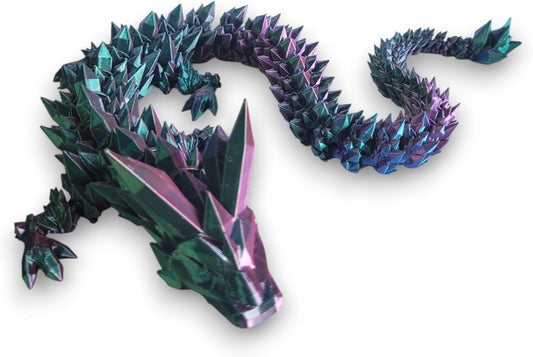 PowerTRC 3D Printed Dragon (Tri-Color Red Blue Green) - Extra Large Flexible Fidget 3D Printed Crystal Dragon Toy, Gift Bag Filler, Desk Decoration, Party Favor, Easter Basket Stuffers (24 Inch Dragon)