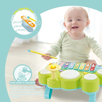 3 in 1 Musical Instrument Toy for Baby & Toddler, Electronic Piano Keyboard with Xylophone and Drum Set, Learning Toy with Lights and Sound, Educational Montessori Toys for Babies