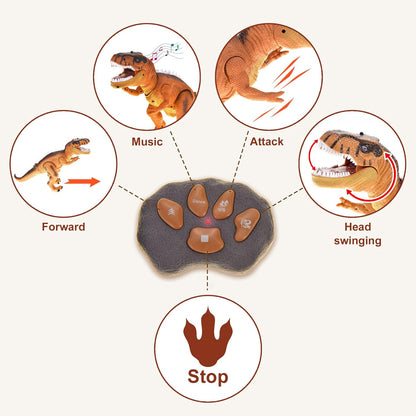 PowerTRC Remote Control Dinosaur T-Rex Toy for Kids | Realistic Prehistoric Sounds | Dinosaur Robot Toy Lights Up and Roars | Walking RC T-Rex Robot Toy (Brown)