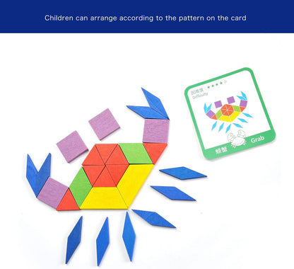 PowerTRC Wooden Pattern Block Toys for Kids | Colorful and Fun Shaped Learning Blocks | Educational Puzzle Set for Children Ages 3 and Up | 155 Pieces