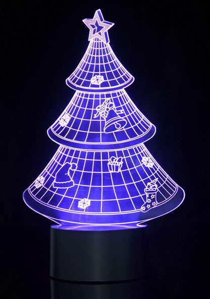 3D LED Night Light Optical Illusion Christmas Tree, Desk Table Lamp Color Change Multi Effects Functions | 7 Colors USB Powered Birthday & Party Gift