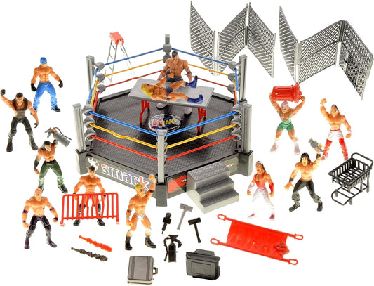 32 Pcs Wrestling Toys for Kids, Wrestler Play Set with 2 Wrestle Rings Style, 12 Super Wrestlers, Many Realistic Accessories, Toy Figures Cake Topper Birthday Party Decoration Play Set Gift