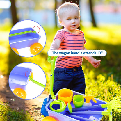 Garden Wagon & Tools Toy Set 15 Pcs Kids Gardening Tools & Wagon Toy Set – Outdoor Toddler Toys Kids Gardening Set – Beach, Sand, Garden Toys