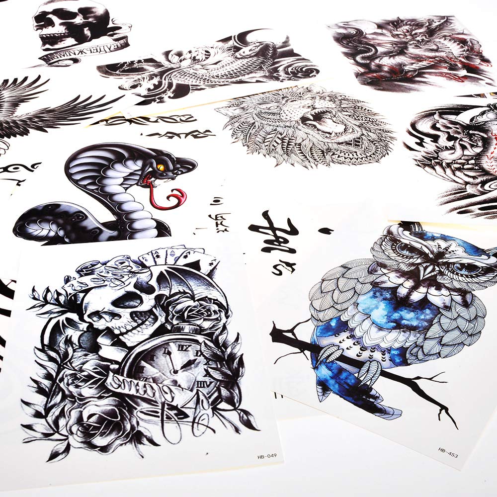 PowerTRC Temporary Tattoo Stickers, 16 Sheets Body Arm Chest Shoulder Tattoos For Men And Women, Tattoos For Halloween, Parties, Festivals. Unique Designs Animals, Symbols, And More