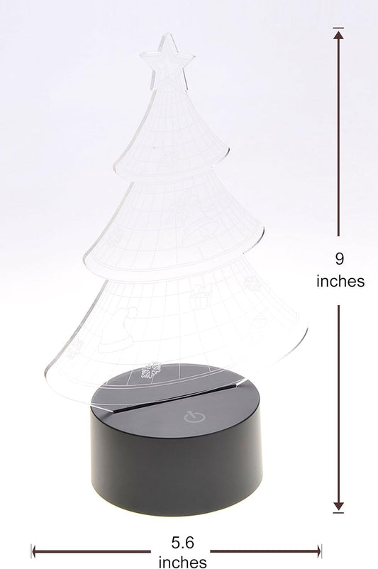 3D LED Night Light Optical Illusion Christmas Tree, Desk Table Lamp Color Change Multi Effects Functions | 7 Colors USB Powered Birthday & Party Gift