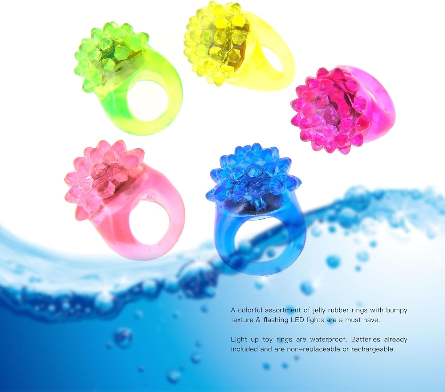 PowerTRC Flashing LED Light Up Jelly Rubber Rings Finger Toys for Kids