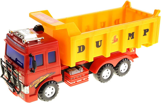 PowerTRC 15" Push & Go Dump Truck Toy | Realistic Friction Powered Dump Construction Truck for Kids Ages 3 Up
