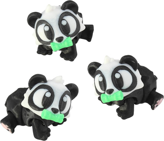 3D Printed Articulated Panda Fidget Toy 3 Pack – Flexible Cute Animal Desk Decor, Adult Stress Relief Collectible – 3D Printed in USA