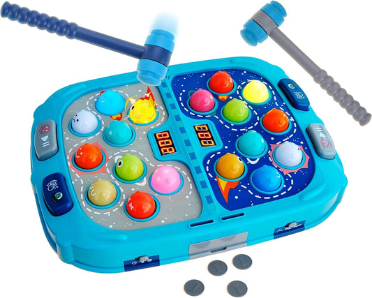 Whack Mole Game for Toddlers, Alien Pounding Toys Set with 2 Hammers for Kids 3 4 5 6+ Years Old Boys Girls, Whack Game Mole Toy Interactive Early Developmental Toy with Sound & Light 15”x11”