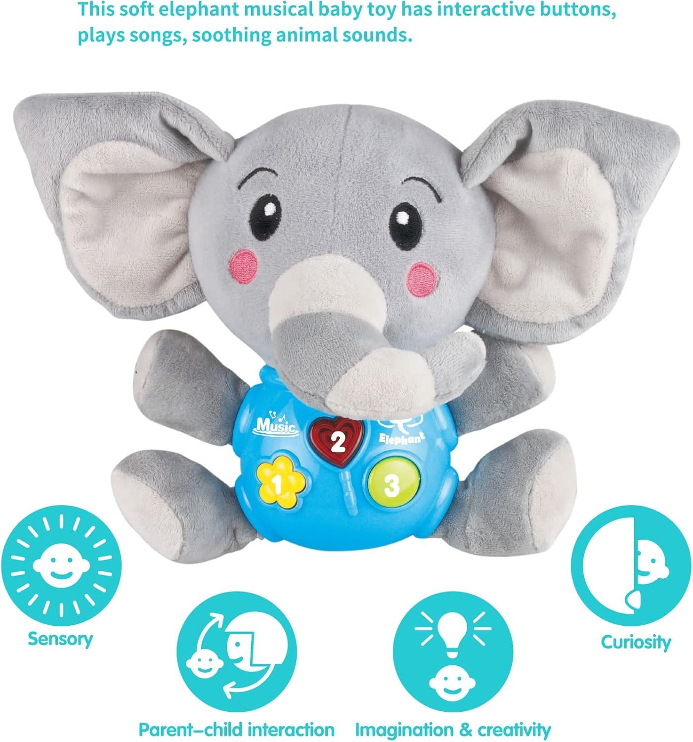Plush Elephant Music Baby Toys 0-6 Months 6-12 Months Light Up Infant Toys 0-3 Months Elephant Toys Stuffed Animals for Girls New Born Baby Toys Boys & Girls Toddlers Musical Toys