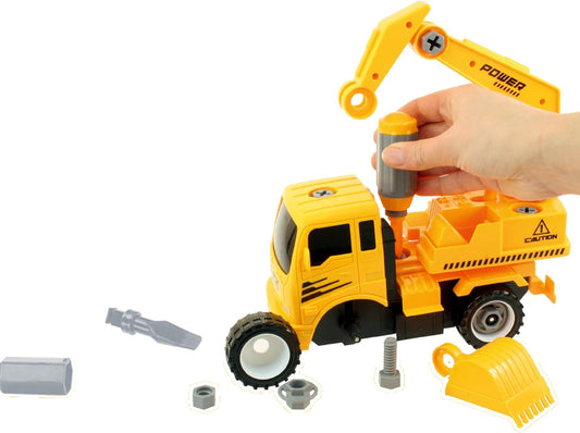 PowerTRC Take-A-Part Construction Truck with 4 Different Forms Dump Truck Crane Cement Mixer Excavator