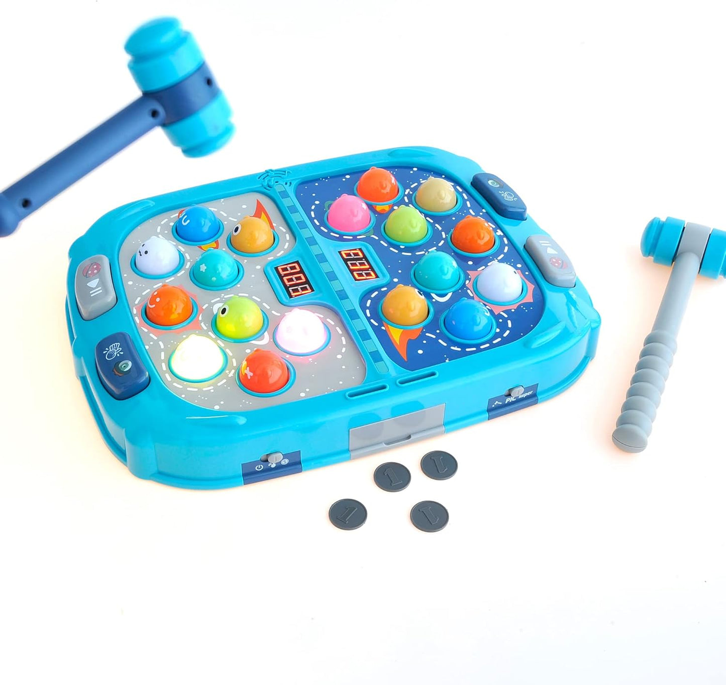 Whack Mole Game for Toddlers, Alien Pounding Toys Set with 2 Hammers for Kids 3 4 5 6+ Years Old Boys Girls, Whack Game Mole Toy Interactive Early Developmental Toy with Sound & Light 15”x11”