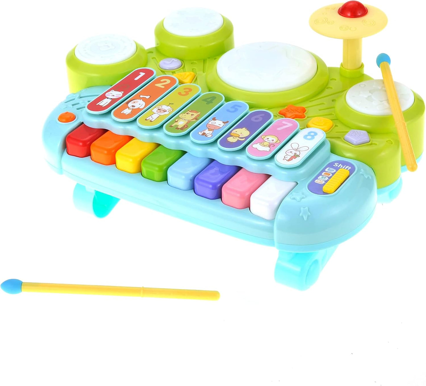3 in 1 Musical Instrument Toy for Baby & Toddler, Electronic Piano Keyboard with Xylophone and Drum Set, Learning Toy with Lights and Sound, Educational Montessori Toys for Babies