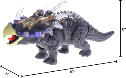 Walking Dinosaur Toys for Kids 2-4, Triceratops Electronic Jurassic Toy with LED Light, Sound, Swinging Tail Battery Powered for Toddlers