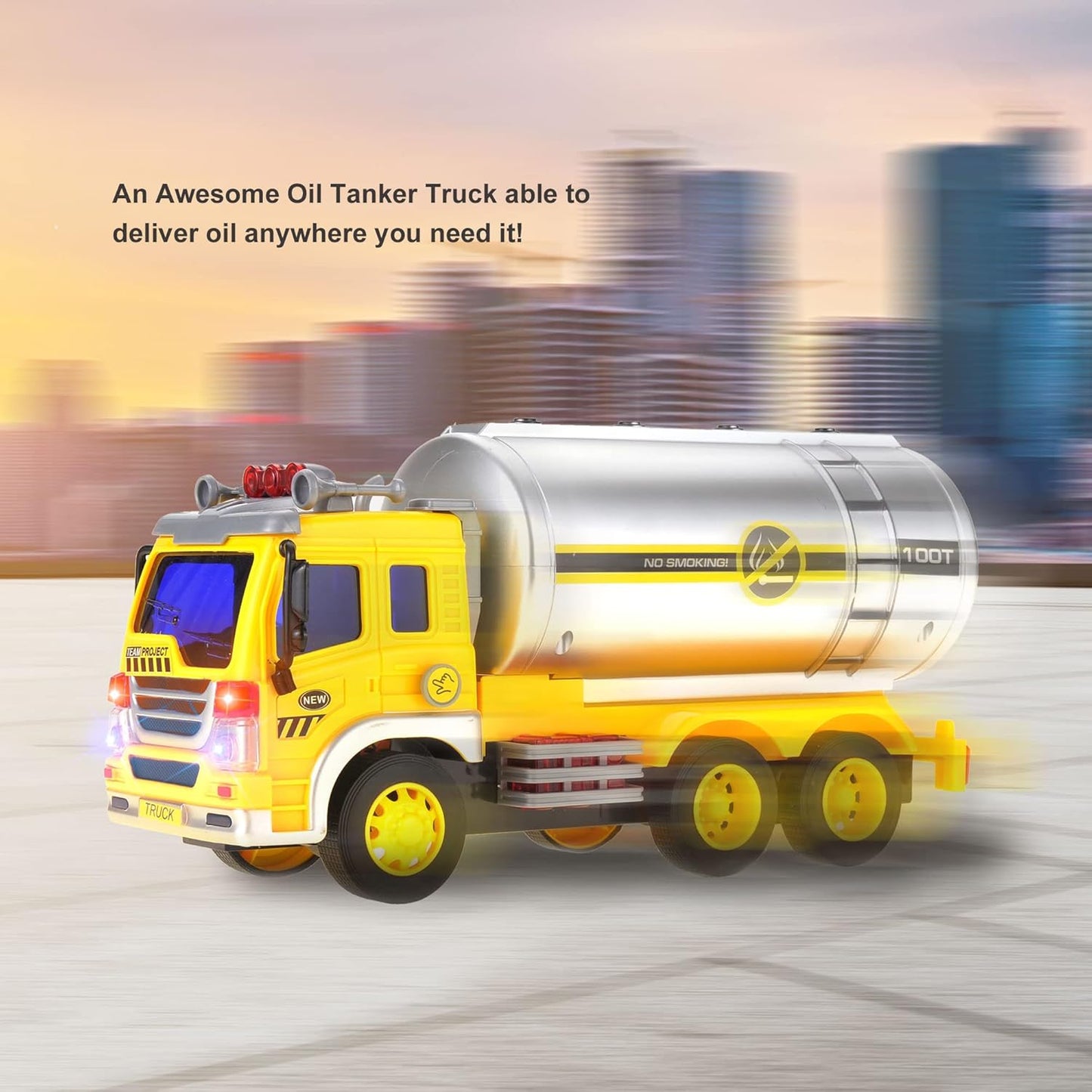 Push & Go Friction Powered Oil Truck Toy with Light and Sound | Realistic Play Oil Tanker Truck Toy Gift for Boys and Girls