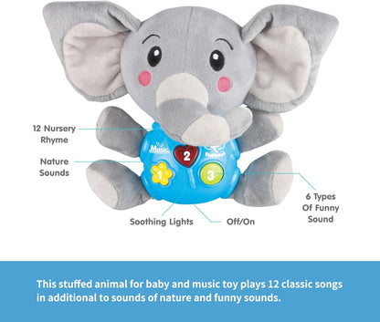 Plush Elephant Music Baby Toys 0-6 Months 6-12 Months Light Up Infant Toys 0-3 Months Elephant Toys Stuffed Animals for Girls New Born Baby Toys Boys & Girls Toddlers Musical Toys