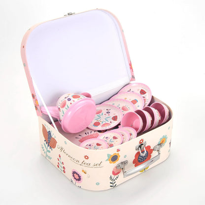 PowerTRC Tea Set for Little Girls, 48 Pcs Princess Tea Party Set for Toddlers 3 4 5 6 7 8 Years Old Girl Pretend Toys Birthday Gift with Tin Tea Set, Utensils, Desserts & Carrying Case