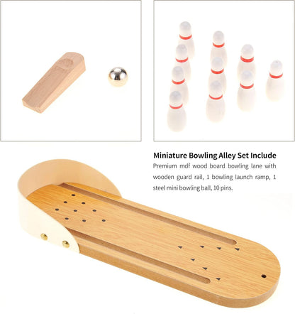 Mini Bowling Set Wooden Table Top Mini Arcade Game Toy Portable Mini Bowling Office Desk Stress Relief Desktop Gift for Kids and Adults Fun Toys