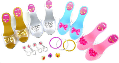 Princess Dress up and Role Play Collection Shoe Set and Jewelry Boutique Includes 4 Pairs of Shoes Multiple Fashion Accessories