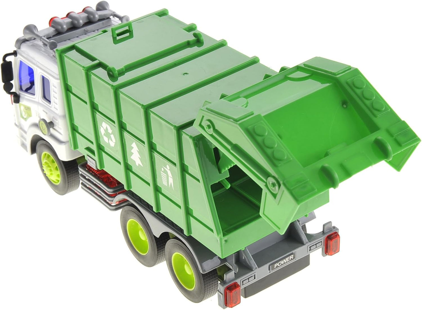 PowerTRC Garbage Truck Toy Trash Truck, Friction Powered Toddlers Garbage Truck Toy Recycling Truck with Light and Sound (Green)