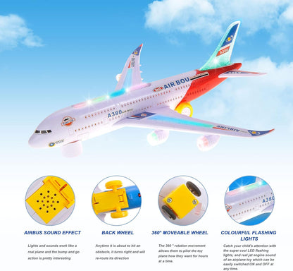 Kids Airplane Toys, Bump & Go Action Toddler Toy Airplane with LED Flashing Light, Music, Airplane Sound, Great Gift for Boys Girls Ages 3-12
