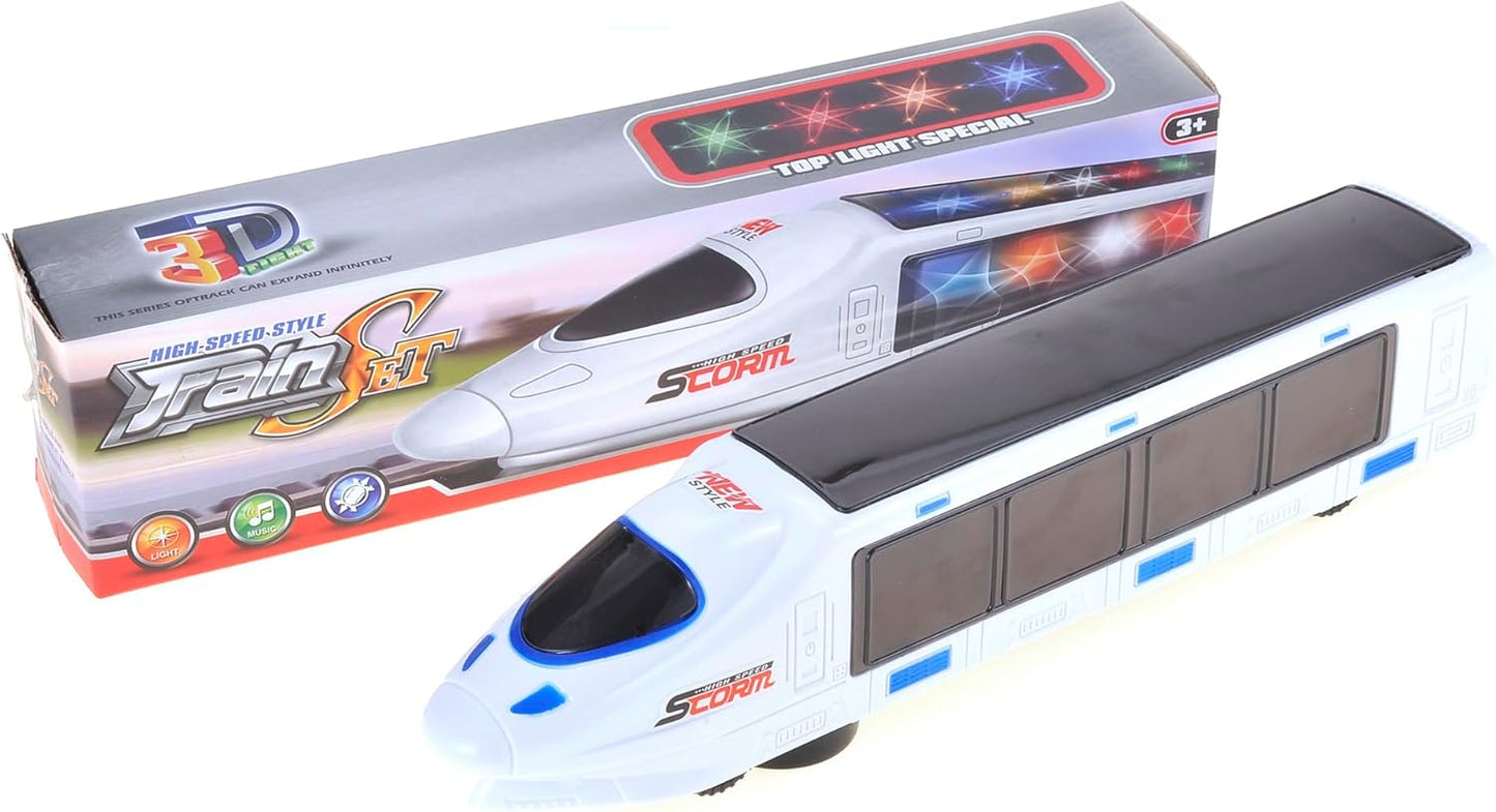 2 Pack Electric 3D Lightning Train Toy, Automatic Driving Changes Directions on Contact with Lights, Sounds, Music, and Color Effects for Boys, Girls Age 3+