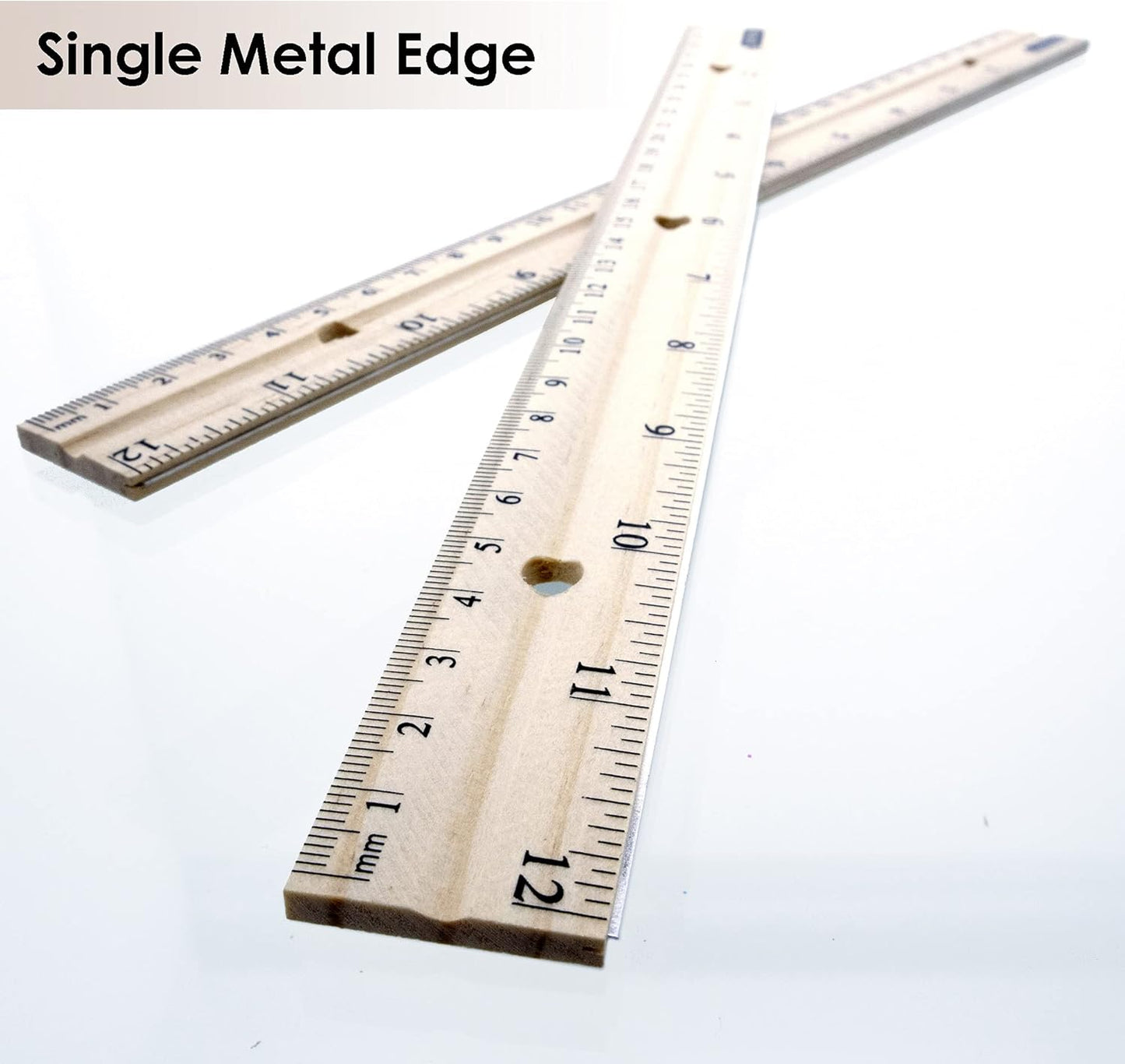 Wooden Ruler 12" (30cm), Singel Metal Edge, Inches Centimeter Metric Measuring Drafting Rulers, for Students School Supplies (3/Pack), 1-Pack
