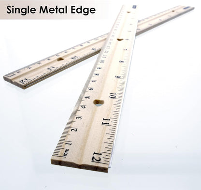 Wooden Ruler 12" (30cm), Singel Metal Edge, Inches Centimeter Metric Measuring Drafting Rulers, for Students School Supplies (3/Pack), 1-Pack