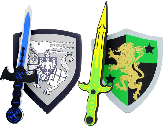 Sword and Shield Play Set | Unique Design | Foam Weapons | Kids Play Knights | White Eagle & Golden Lion Shield