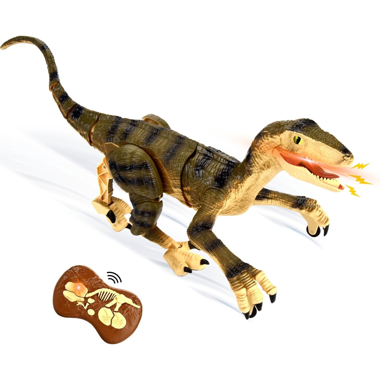 Remote Control Dinosaur for Kids Ages 3 4 5 6 7 8 9 10, RC LED Roaring Sound Rechargeable USB Port Realistic Outdoor 2.4G RC Dinosaur Toys Gifts for Boys Kids 3-10 Years Old Velociraptor Toys, Gray