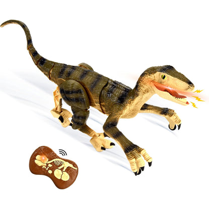 Remote Control Dinosaur for Kids Ages 3 4 5 6 7 8 9 10, RC LED Roaring Sound Rechargeable USB Port Realistic Outdoor 2.4G RC Dinosaur Toys Gifts for Boys Kids 3-10 Years Old Velociraptor Toys, Gray