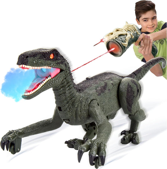 Remote Control Dinosaur for Boys 4-7, RC Dinosaur Toys for Kids 3-5 with Realistic Legs & Spray Stream, LED Light Chasing Dinosaur Toys for Kids 8-12 Birthday Gift Green