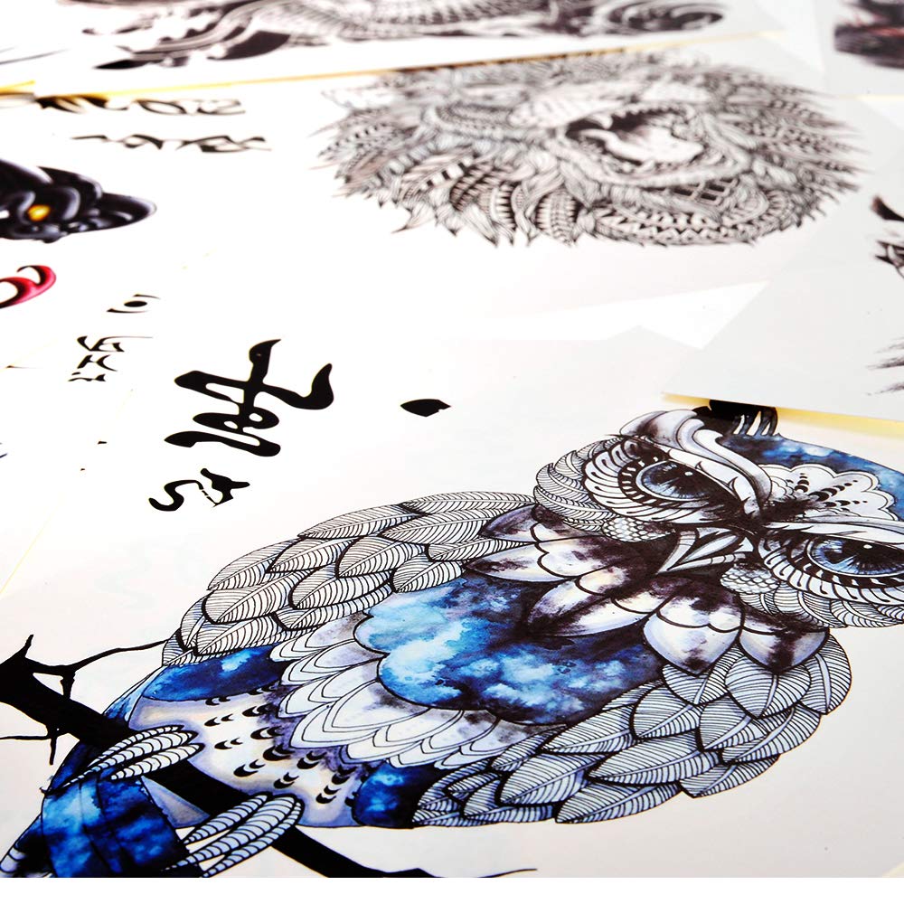 PowerTRC Temporary Tattoo Stickers, 16 Sheets Body Arm Chest Shoulder Tattoos For Men And Women, Tattoos For Halloween, Parties, Festivals. Unique Designs Animals, Symbols, And More