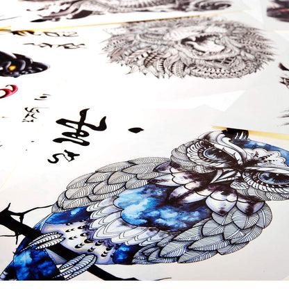 PowerTRC Temporary Tattoo Stickers, 16 Sheets Body Arm Chest Shoulder Tattoos For Men And Women, Tattoos For Halloween, Parties, Festivals. Unique Designs Animals, Symbols, And More