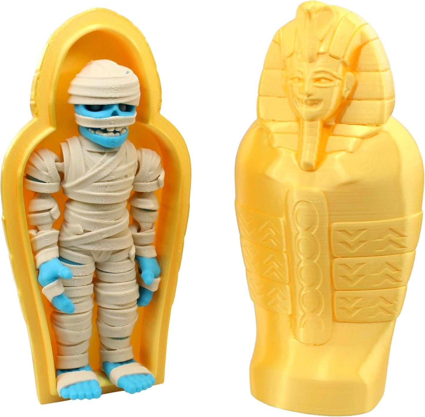 PowerTRC Articulated Mummy with Sarcophagus – 3D Printed Ancient Egypt Collectible Figurine, Desk Decor, Shelf Display, Halloween Decoration, Made in USA