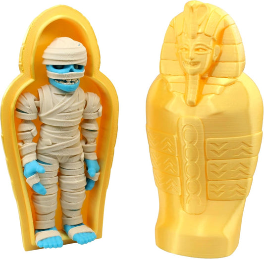 PowerTRC Articulated Mummy with Sarcophagus – 3D Printed Ancient Egypt Collectible Figurine, Desk Decor, Shelf Display, Halloween Decoration, Made in USA