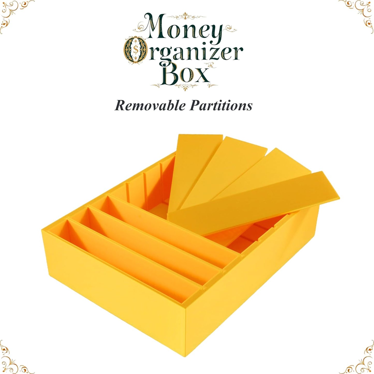 Money Organizer for Cash – 8 Compartment Money Holder, Cash Organizer, Cash Holder, Cash Divider Box, Cash Tray (Gold)