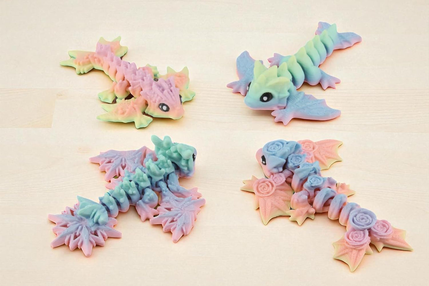 PowerTRC 10 Pack 3D Printed Dragon Baby Wyverns – Matte Rainbow Articulated 3D Printed Dragon Party Favors, Gift Bags & Collectibles