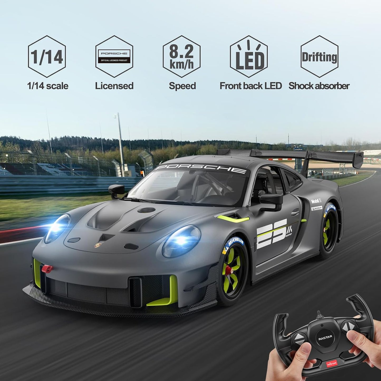 RASTAR RC Cars 1/14 Porsche 911 GT2 RS Clubsport 25 Remote Control Porsche Toy Car for Kids, Grey 2.4GHz
