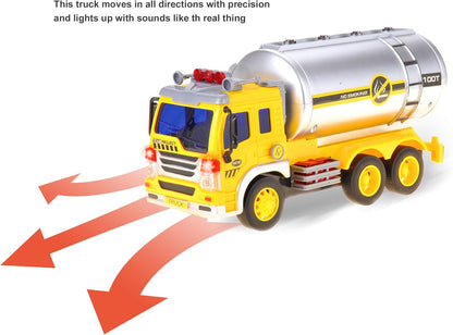 Push & Go Friction Powered Oil Truck Toy with Light and Sound | Realistic Play Oil Tanker Truck Toy Gift for Boys and Girls