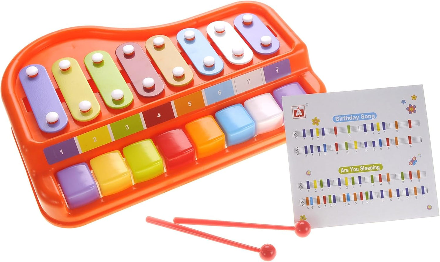 2in1 Large 12" X 8" Baby Piano Xylophone Toy for Toddlers – Large Piano Toy Musical Instrument with 8 Key Scales, Preschool Learning Educational Toy for Kids Boys and Girls