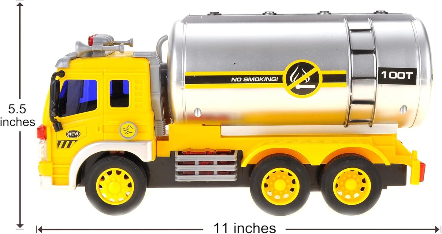 Push & Go Friction Powered Oil Truck Toy with Light and Sound | Realistic Play Oil Tanker Truck Toy Gift for Boys and Girls