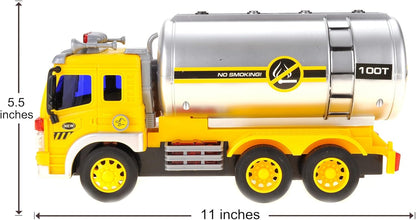 Push & Go Friction Powered Oil Truck Toy with Light and Sound | Realistic Play Oil Tanker Truck Toy Gift for Boys and Girls