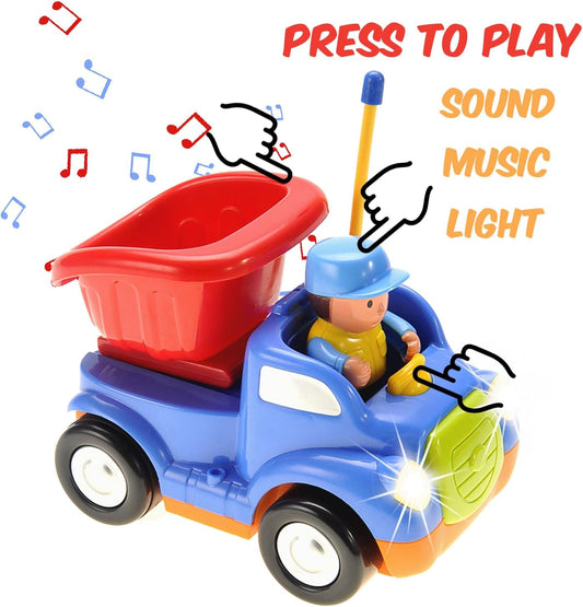 Cartoon Truck Radio Remote Control Toy, RC Cute Construction Car with Music & Light for Toddlers (Blue)