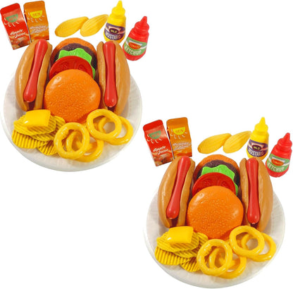26 Pcs Deluxe Kids Fast Food Play Set – Pretend Burger, Hot Dog, Potato Chips, Onion Rings, Corn and More, Cooking Play Set Play Kitchen Accessories