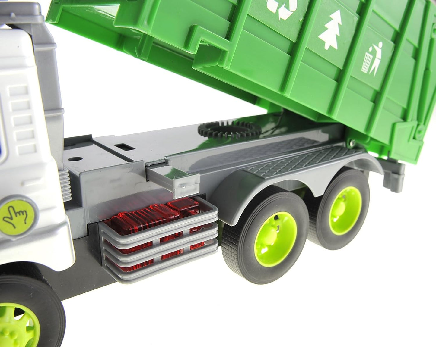 PowerTRC Garbage Truck Toy Trash Truck, Friction Powered Toddlers Garbage Truck Toy Recycling Truck with Light and Sound (Green)